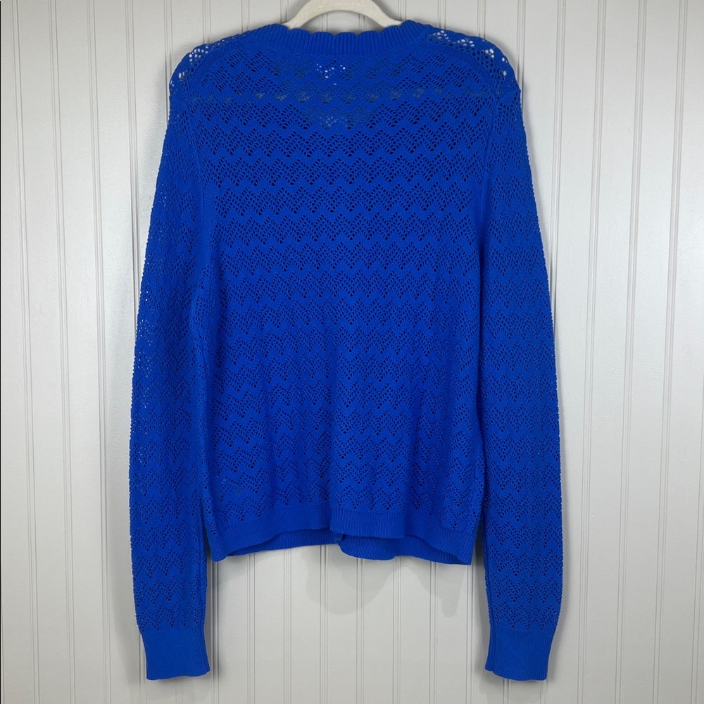NWT J Crew Blue Pointelle Knit Scalloped Cardigan Sweater Size XL 100% Cotton - Picture 6 of 10